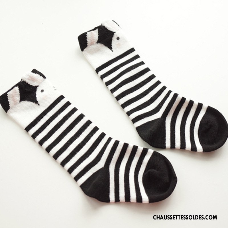 Chaussettes Mi Hautes Fille Printemps Charmant Bébé Rayé Homme Femme Gris