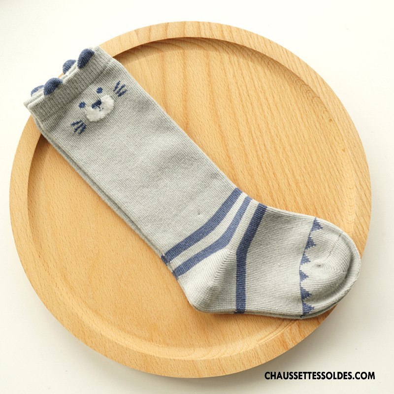Chaussettes Mi Hautes Fille Printemps Charmant Bébé Rayé Homme Femme Gris