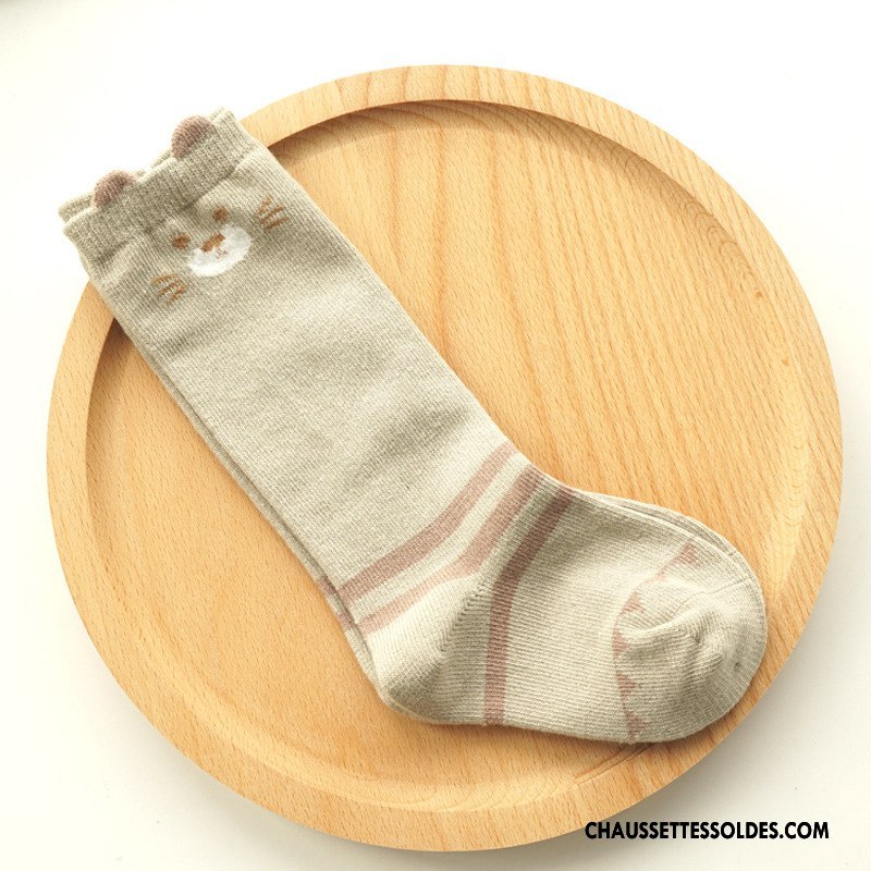 Chaussettes Mi Hautes Fille Printemps Charmant Bébé Rayé Homme Femme Gris
