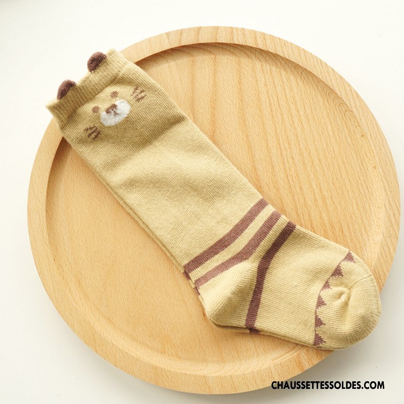 Chaussettes Mi Hautes Fille Printemps Charmant Bébé Rayé Homme Femme Gris