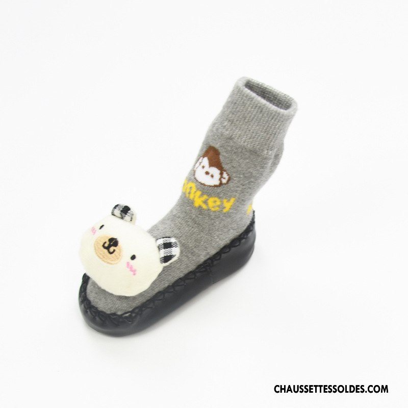 Chaussettes Mi Hautes Fille Printemps Cuir Antidérapant Bébé Été Dessin Animé Jaune