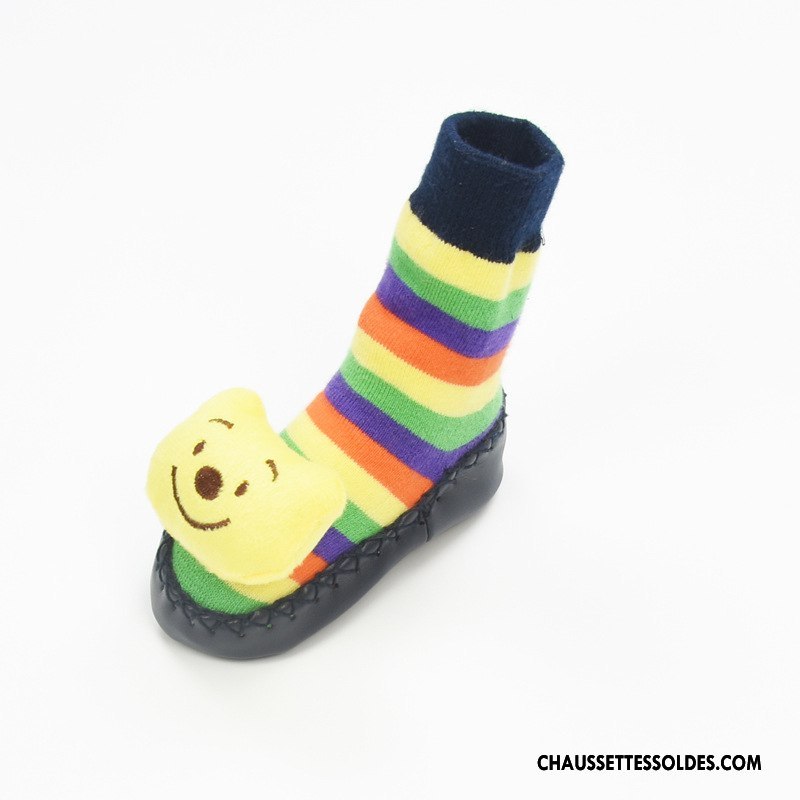 Chaussettes Mi Hautes Fille Printemps Cuir Antidérapant Bébé Été Dessin Animé Jaune