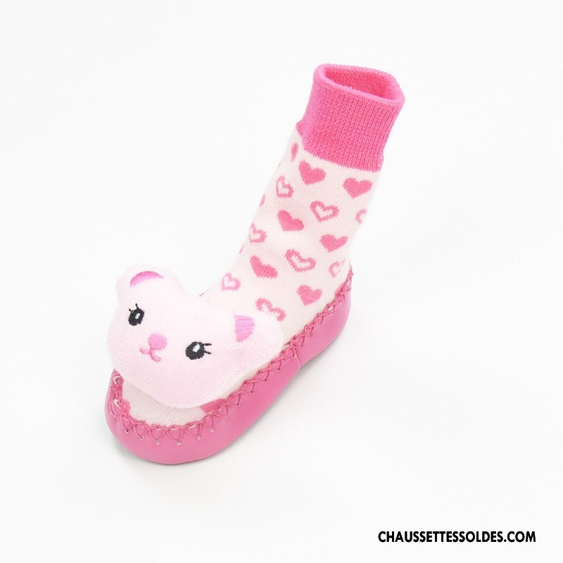 Chaussettes Mi Hautes Fille Printemps Cuir Antidérapant Bébé Été Dessin Animé Jaune