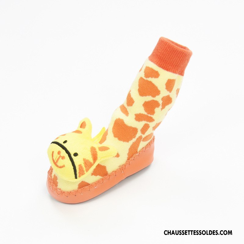 Chaussettes Mi Hautes Fille Printemps Cuir Antidérapant Bébé Été Dessin Animé Jaune