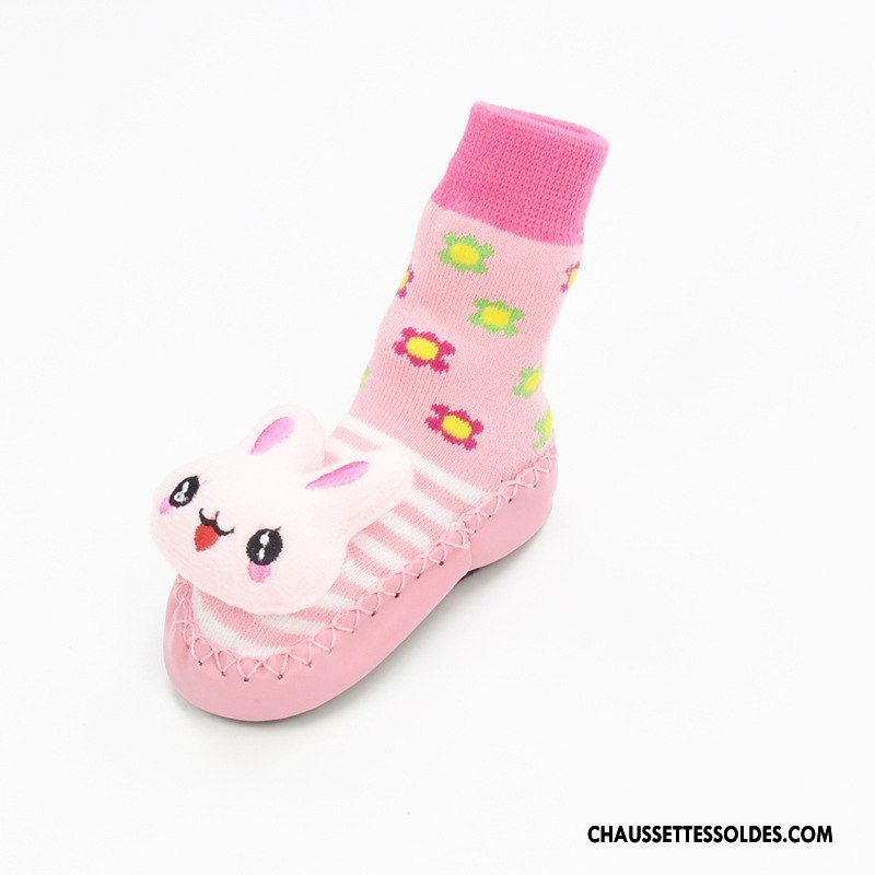 Chaussettes Mi Hautes Fille Printemps Cuir Antidérapant Bébé Été Dessin Animé Jaune