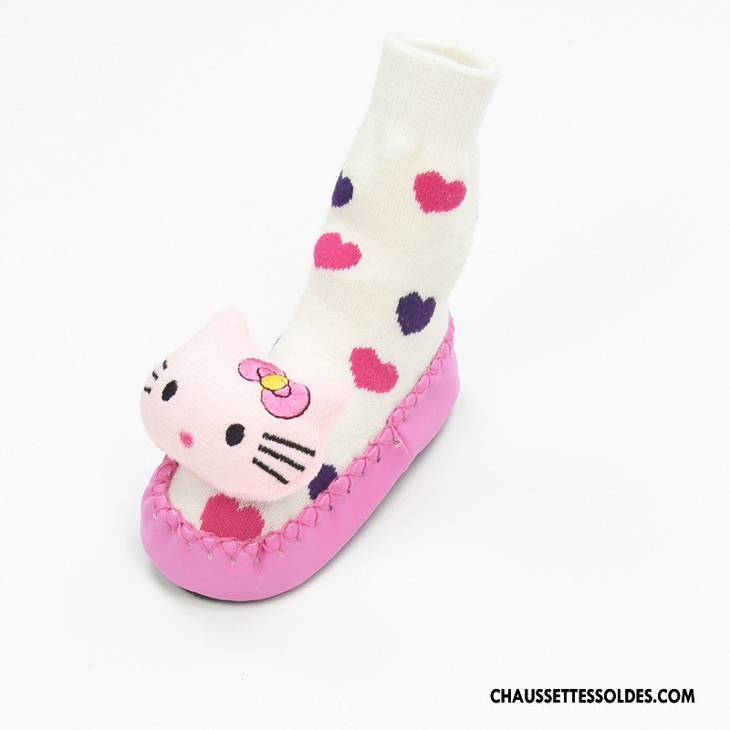 Chaussettes Mi Hautes Fille Printemps Cuir Antidérapant Bébé Été Dessin Animé Jaune