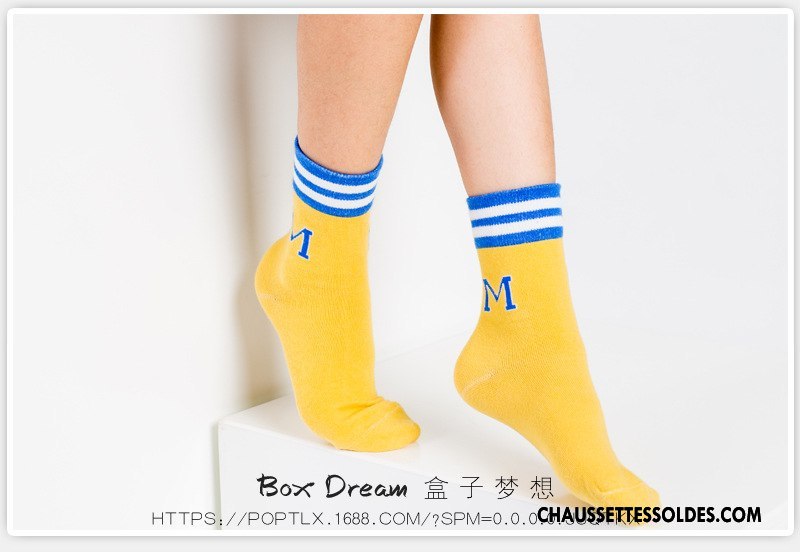 Chaussettes Mi Hautes Fille Printemps Enfant Chaussettes En Coton Lettre Chaussette Courte Matelassé Jaune