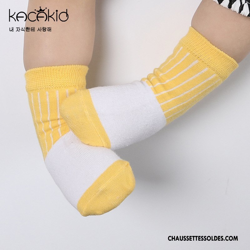 Chaussettes Mi Hautes Fille Printemps Homme Chaussettes En Coton Rayé Femme Bébé Couleurs Mixtes Vert