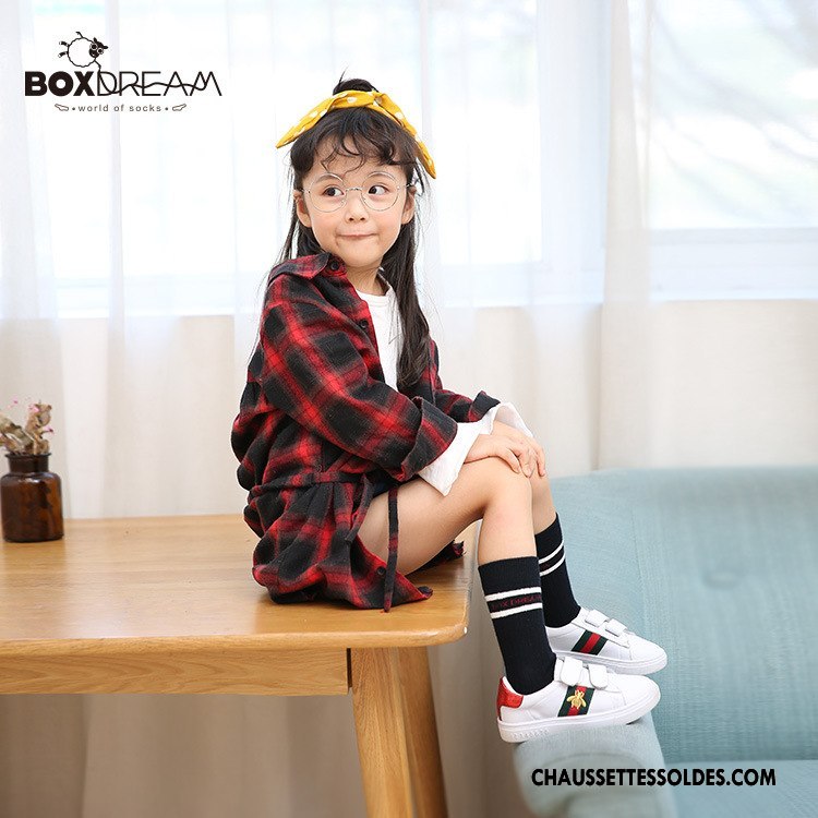 Chaussettes Mi Hautes Fille Rayé Lettre Enfant Le Nouveau L'automne Femme Noir