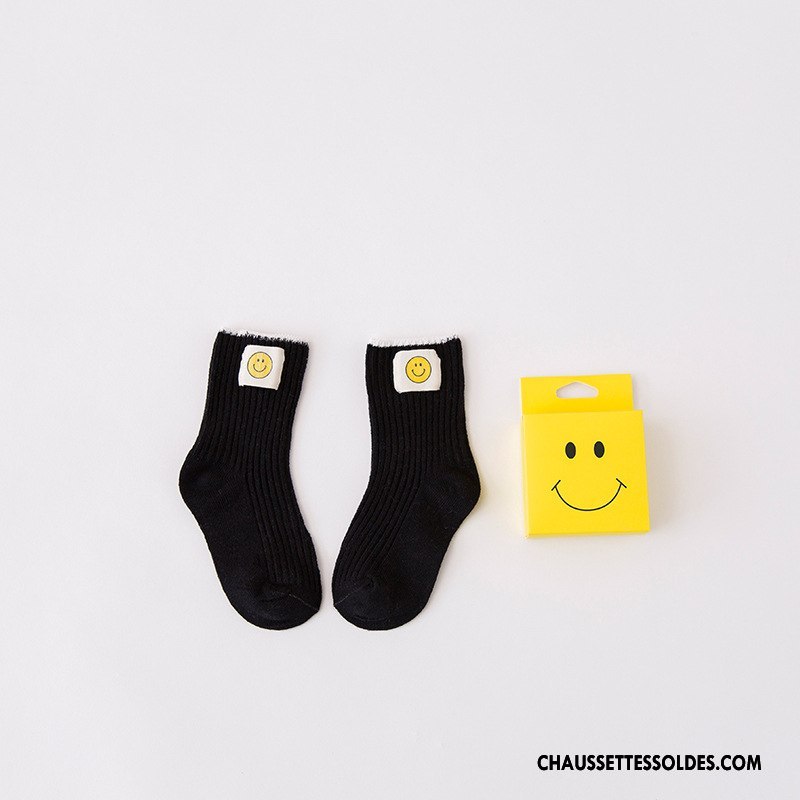 Chaussettes Mi Hautes Fille Souriant Matelassé Charmant Hiver Milieu L'automne Noir