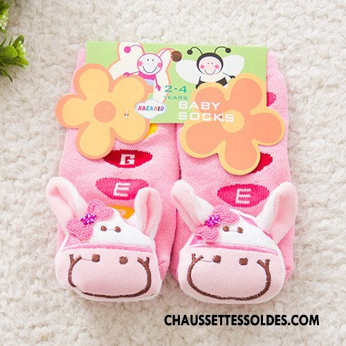 Chaussettes Mi Hautes Fille Terry Dessin Animé Antidérapant Matelassé Enfant Renforcé Bleu