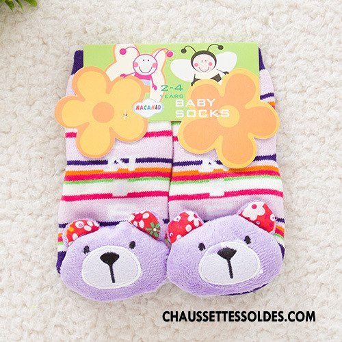 Chaussettes Mi Hautes Fille Terry Dessin Animé Antidérapant Matelassé Enfant Renforcé Bleu