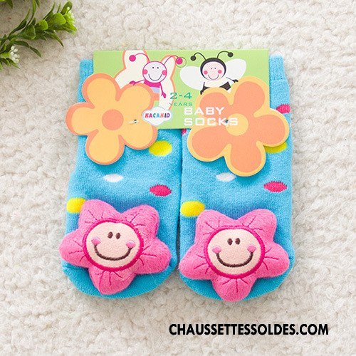 Chaussettes Mi Hautes Fille Terry Dessin Animé Antidérapant Matelassé Enfant Renforcé Bleu