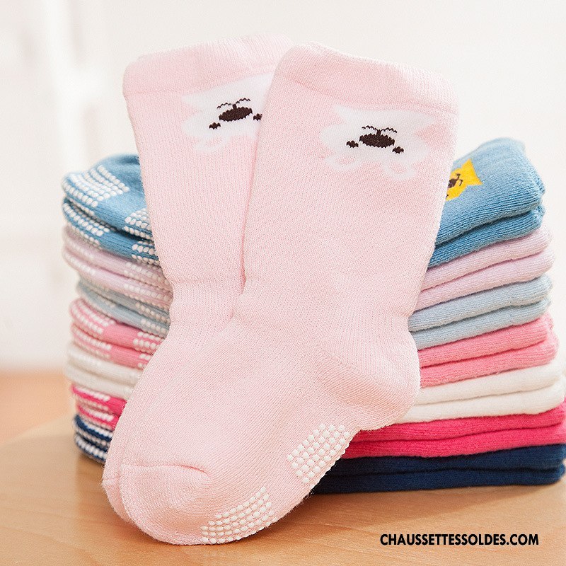 Chaussettes Mi Hautes Fille Terry Hiver Renforcé Antidérapant Dessin Animé Matelassé Bleu