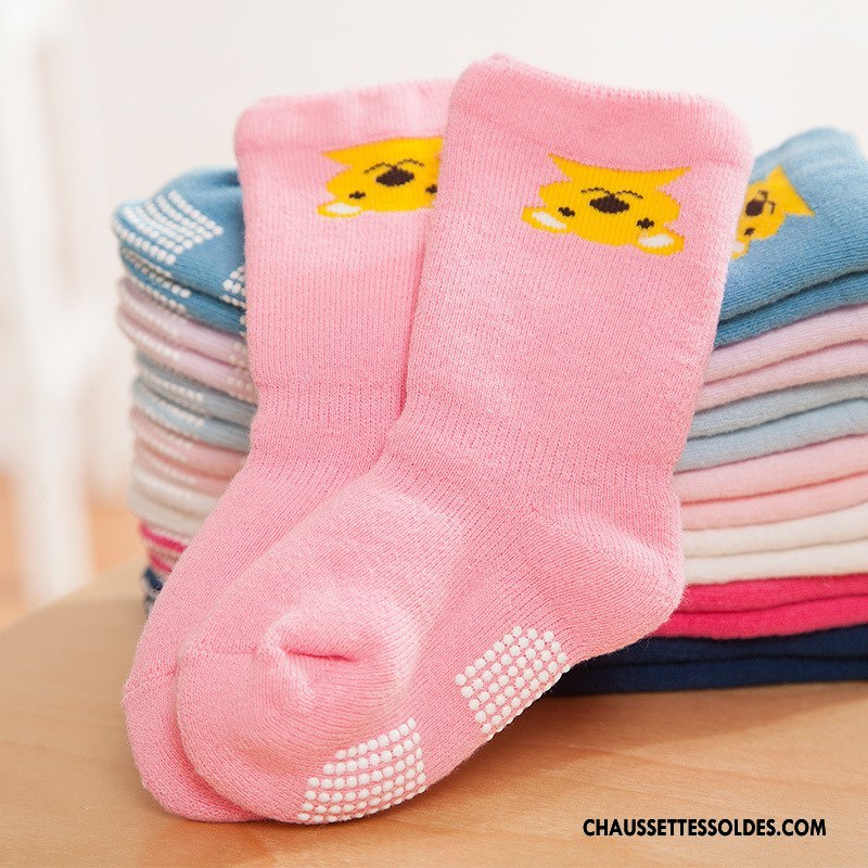 Chaussettes Mi Hautes Fille Terry Hiver Renforcé Antidérapant Dessin Animé Matelassé Bleu