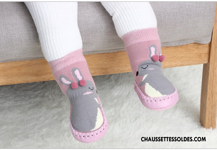 Chaussettes Mi Hautes Fille Terry Épais 100% Coton Hiver Dessin Animé Antidérapant Bordeaux