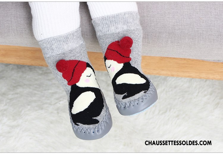 Chaussettes Mi Hautes Fille Terry Épais 100% Coton Hiver Dessin Animé Antidérapant Bordeaux