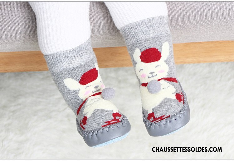 Chaussettes Mi Hautes Fille Terry Épais 100% Coton Hiver Dessin Animé Antidérapant Bordeaux
