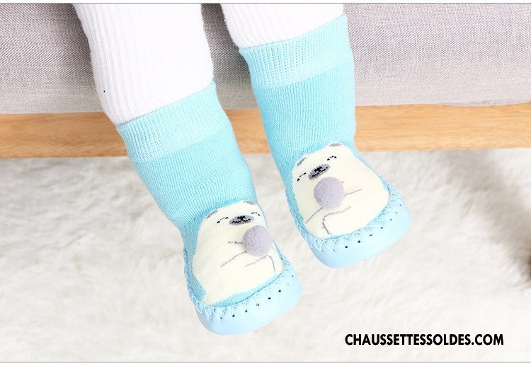 Chaussettes Mi Hautes Fille Terry Épais 100% Coton Hiver Dessin Animé Antidérapant Bordeaux