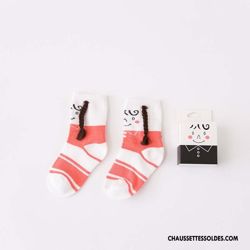 Chaussettes Mi Hautes Fille Tresser Enfant Créatif Matelassé Charmant Le Nouveau Rouge