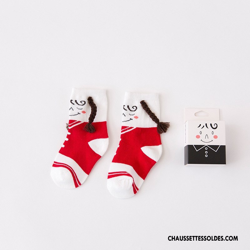 Chaussettes Mi Hautes Fille Tresser Enfant Créatif Matelassé Charmant Le Nouveau Rouge