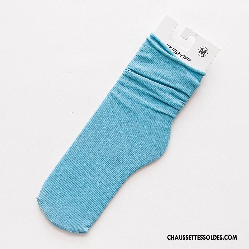 Chaussettes Mi Hautes Fille Très Mince Enfant Matelassé Chaussette De Noël Velours Femme Pure Bleu