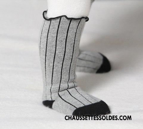 Chaussettes Mi Hautes Garçon Bois Bébé Rayé 100% Coton Enfant Femme Gris