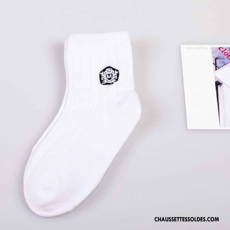 Chaussettes Mi Hautes Garçon Brodé Enfant L'automne Hiver Vent D'université 100% Coton Gris