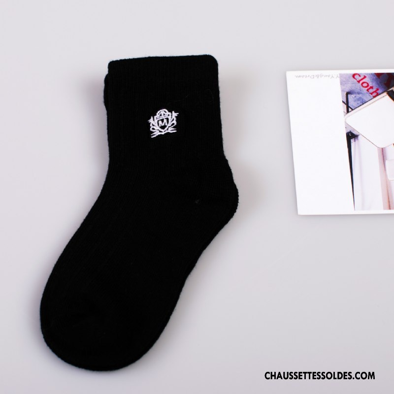 Chaussettes Mi Hautes Garçon Brodé Enfant L'automne Hiver Vent D'université 100% Coton Gris