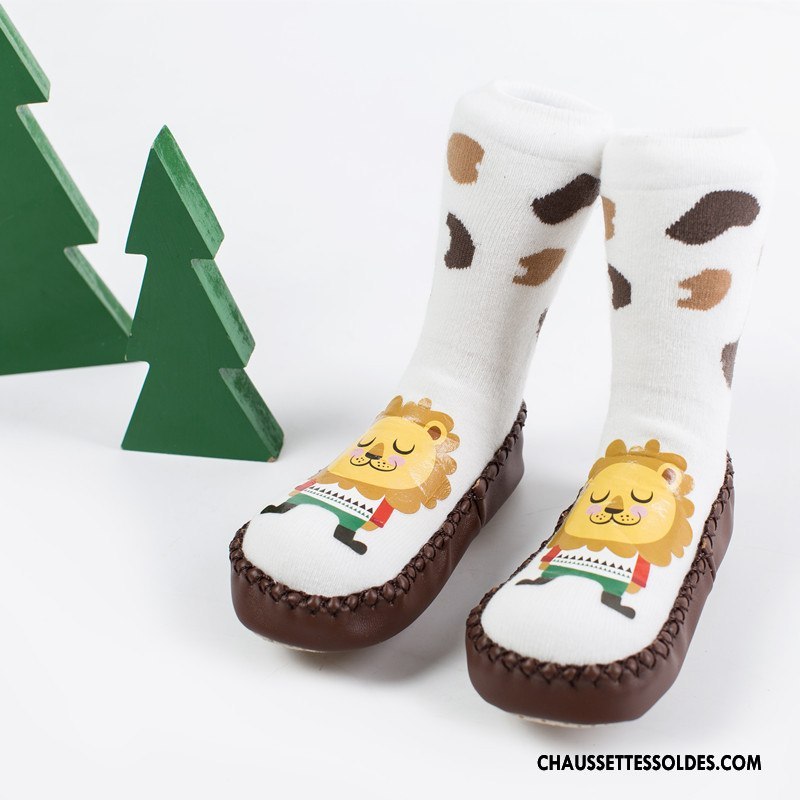 Chaussettes Mi Hautes Garçon Bébé Semelle Doux L'automne Renforcé Cuir Hiver Impression Bleu
