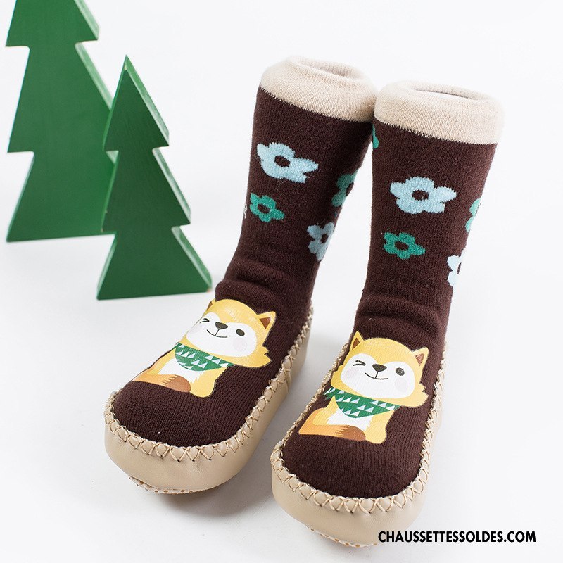 Chaussettes Mi Hautes Garçon Bébé Semelle Doux L'automne Renforcé Cuir Hiver Impression Bleu