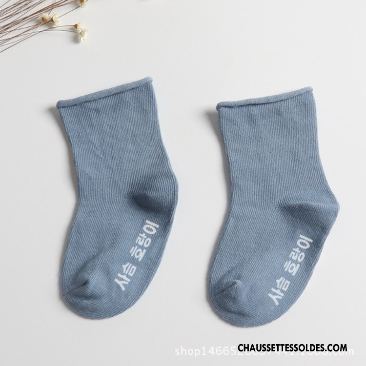 Chaussettes Mi Hautes Garçon Coton Bio Bébé Antidérapant Bouche Libre Été Enfant Bleu Clair Pure