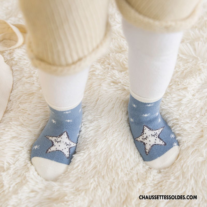Chaussettes Mi Hautes Garçon Dessin Animé 100% Coton Hiver Milieu Enfant Bébé Bleu
