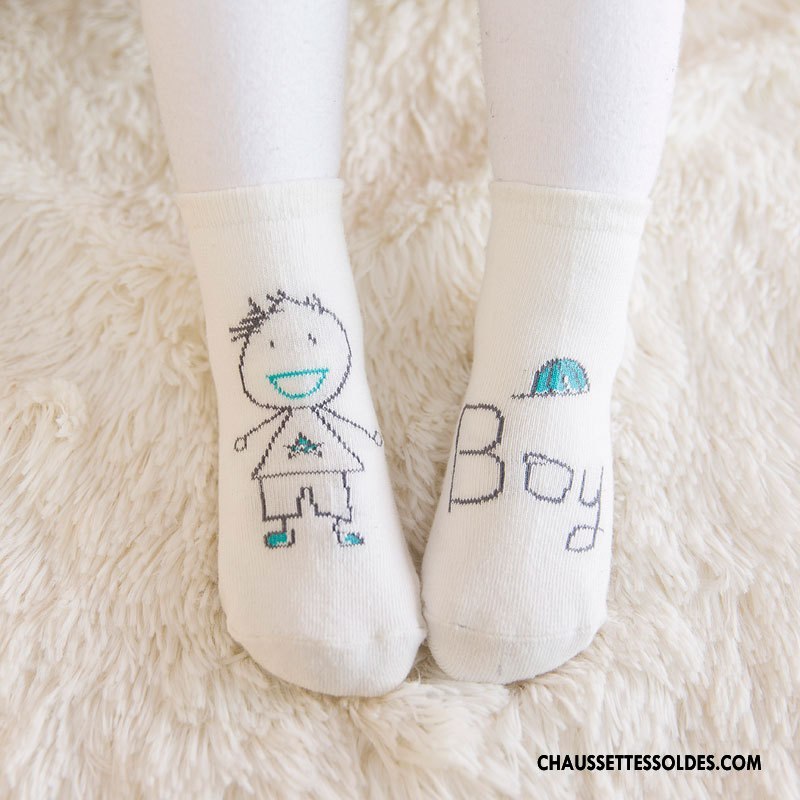 Chaussettes Mi Hautes Garçon Dessin Animé 100% Coton Hiver Milieu Enfant Bébé Bleu