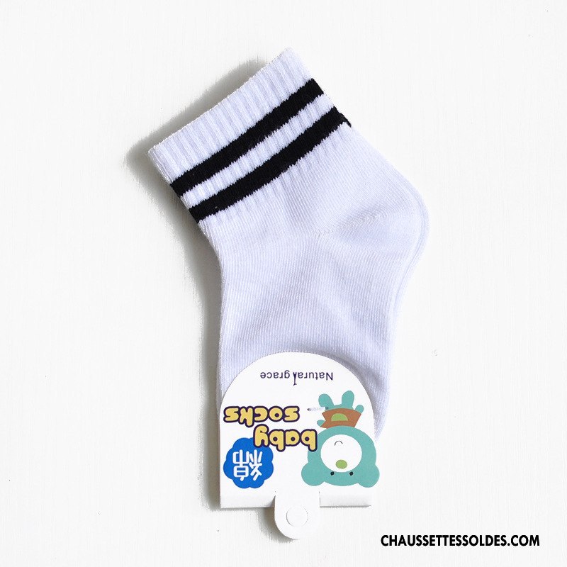 Chaussettes Mi Hautes Garçon Enfant Matelassé Été Rayé Mouvement Coton Bio Blanc