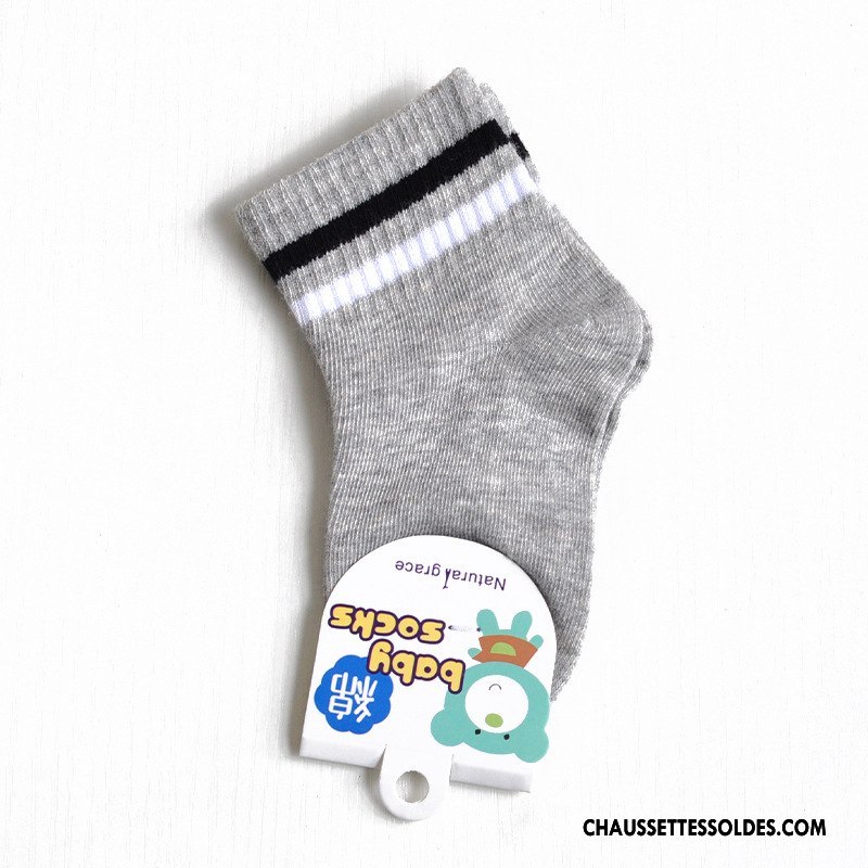 Chaussettes Mi Hautes Garçon Enfant Matelassé Été Rayé Mouvement Coton Bio Blanc
