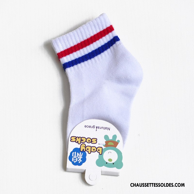 Chaussettes Mi Hautes Garçon Enfant Matelassé Été Rayé Mouvement Coton Bio Blanc