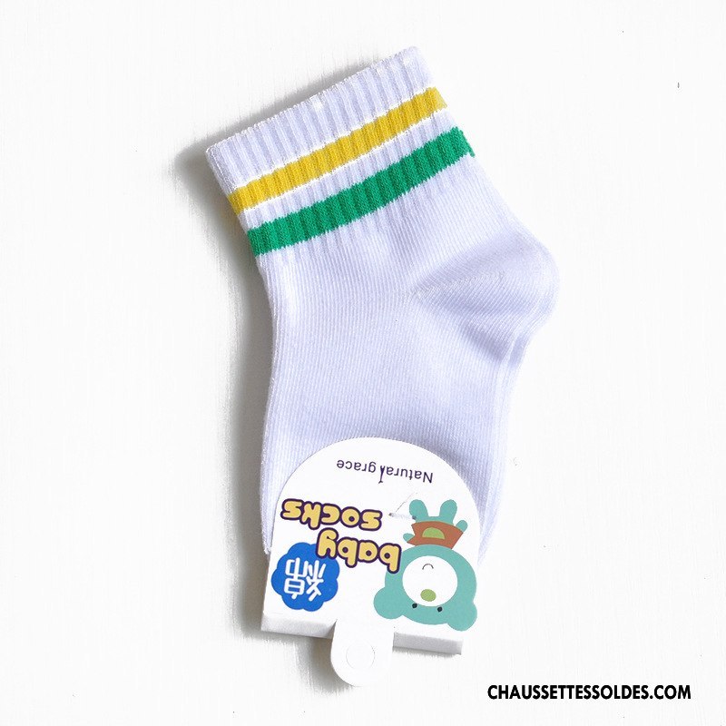 Chaussettes Mi Hautes Garçon Enfant Matelassé Été Rayé Mouvement Coton Bio Blanc