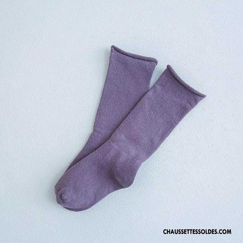 Chaussettes Mi Hautes Garçon Enfant Printemps 100% Coton Milieu Mode Le Nouveau Couleurs De Bonbons Pure Bleu