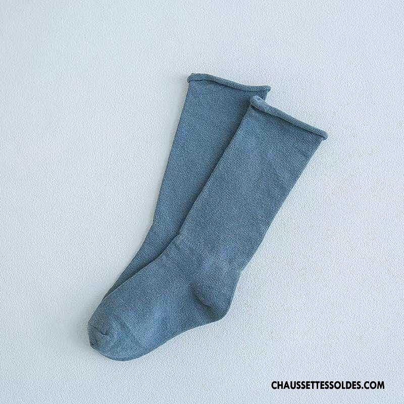 Chaussettes Mi Hautes Garçon Enfant Printemps 100% Coton Milieu Mode Le Nouveau Couleurs De Bonbons Pure Bleu