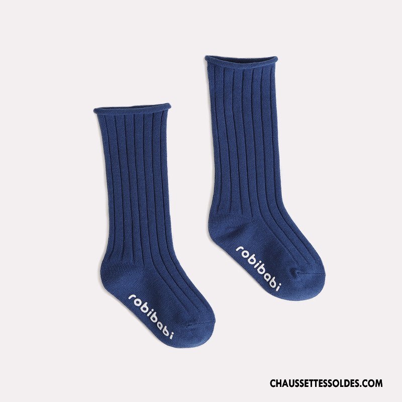 Chaussettes Mi Hautes Garçon Enfant Rayé Milieu Bouche Libre Long Stock Bébé Bleu