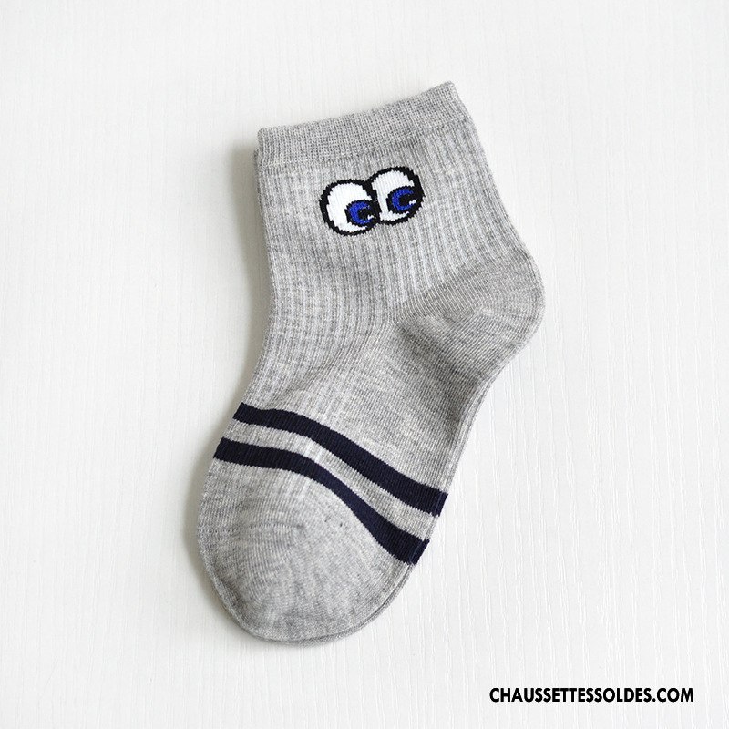 Chaussettes Mi Hautes Garçon Enfant Œil Dessin Animé Matelassé Charmant Absorber La Sueur Blanc