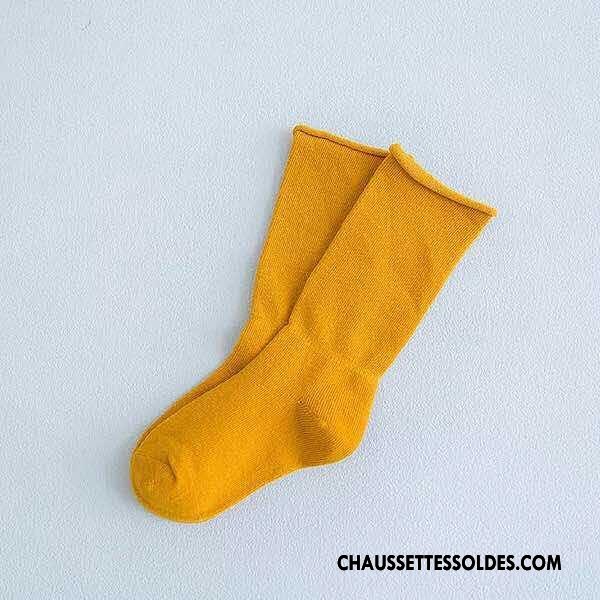 Chaussettes Mi Hautes Garçon Ourlet Enfant 100% Coton Créatif Milieu Printemps Couleurs De Bonbons Pure Jaune
