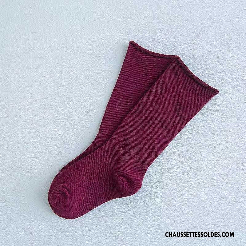 Chaussettes Mi Hautes Garçon Ourlet Enfant 100% Coton Créatif Milieu Printemps Couleurs De Bonbons Pure Jaune