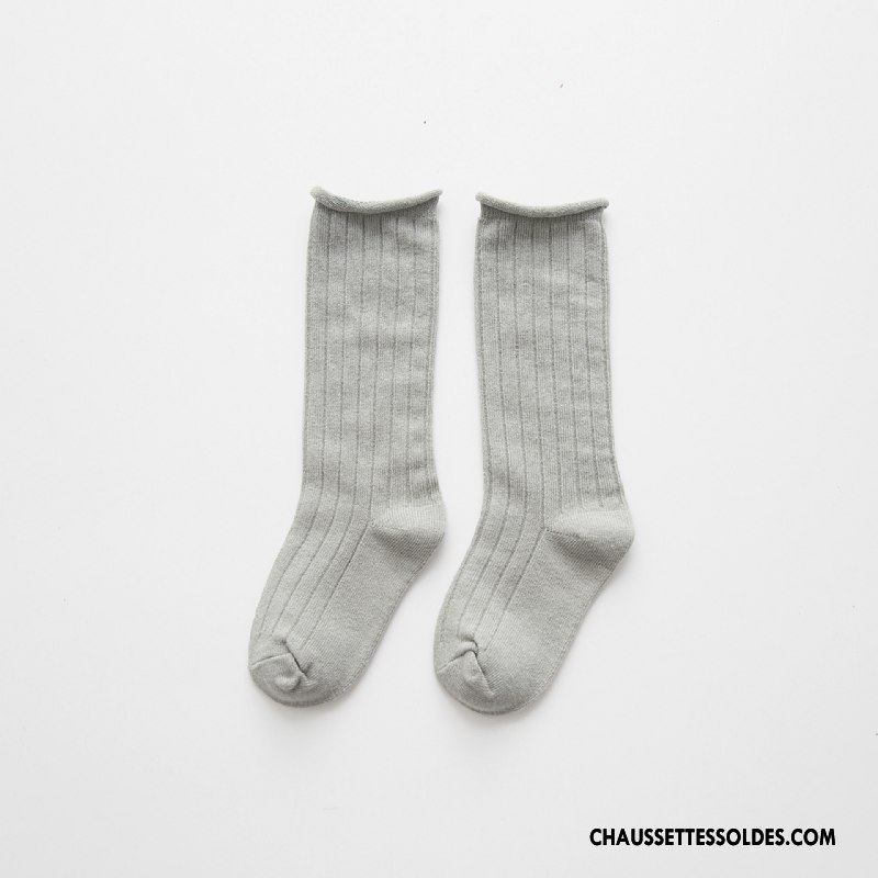 Chaussettes Mi Hautes Garçon Ourlet Enfant 100% Coton Créatif Milieu Printemps Couleurs De Bonbons Pure Jaune