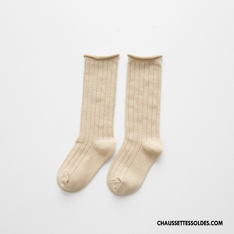 Chaussettes Mi Hautes Garçon Ourlet Enfant 100% Coton Créatif Milieu Printemps Couleurs De Bonbons Pure Jaune