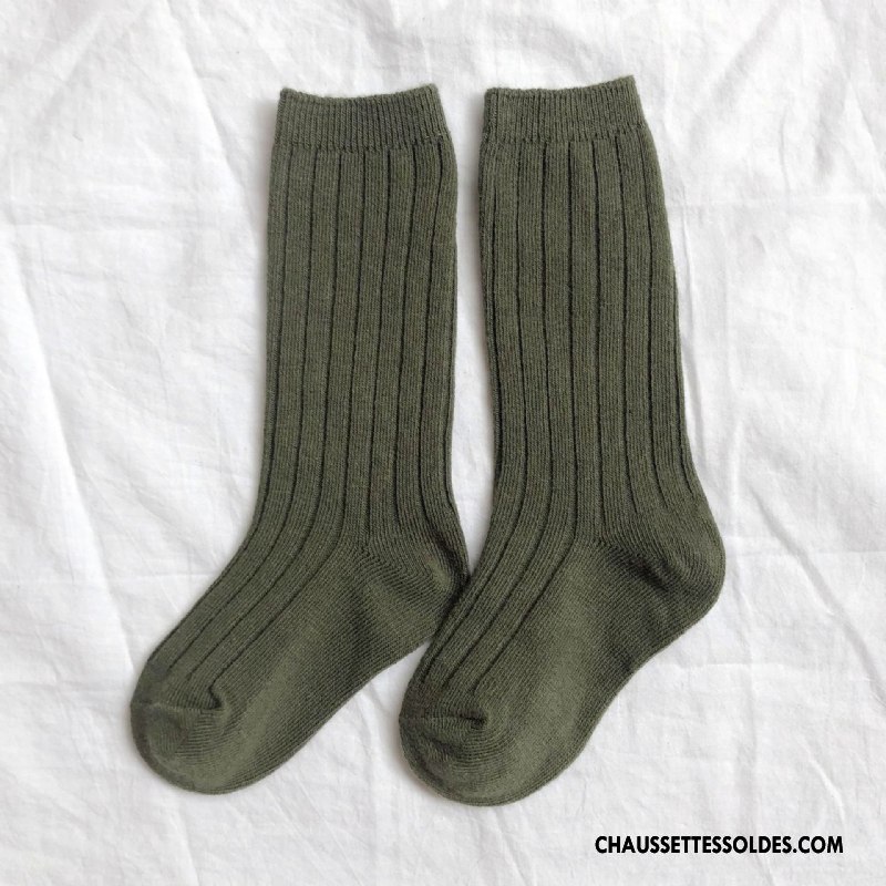 Chaussettes Mi Hautes Garçon Ourlet Hiver L'automne Enfant Couleurs De Bonbons Vert