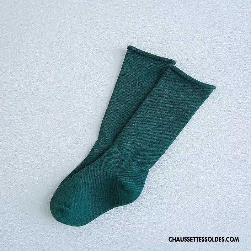 Chaussettes Mi Hautes Garçon Printemps Créatif Original Enfant Milieu Coton Bio Couleurs De Bonbons Pure Vert