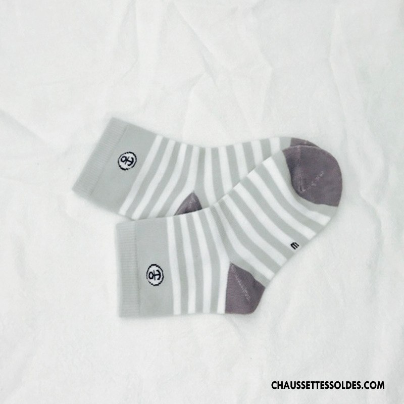 Chaussettes Mi Hautes Garçon Rayé Frais Hiver Coton Bio Courte Le Nouveau Gris
