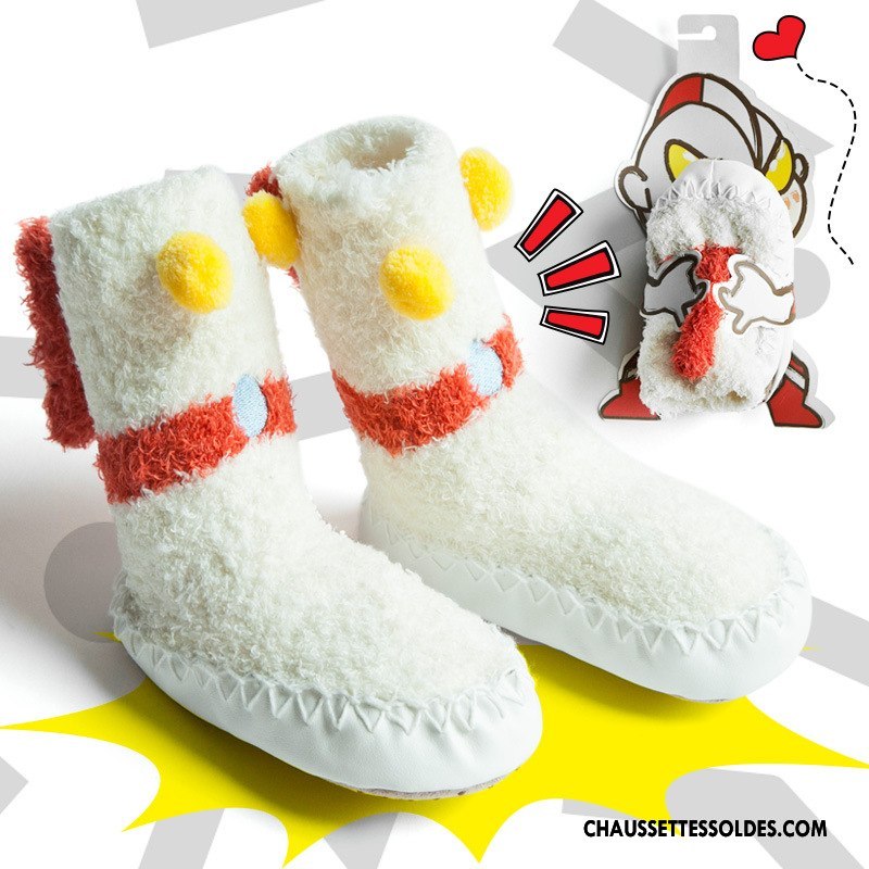 Chaussettes Mi Hautes Garçon Yarn Dessin Animé Bébé Antidérapant Plume Hiver Vert